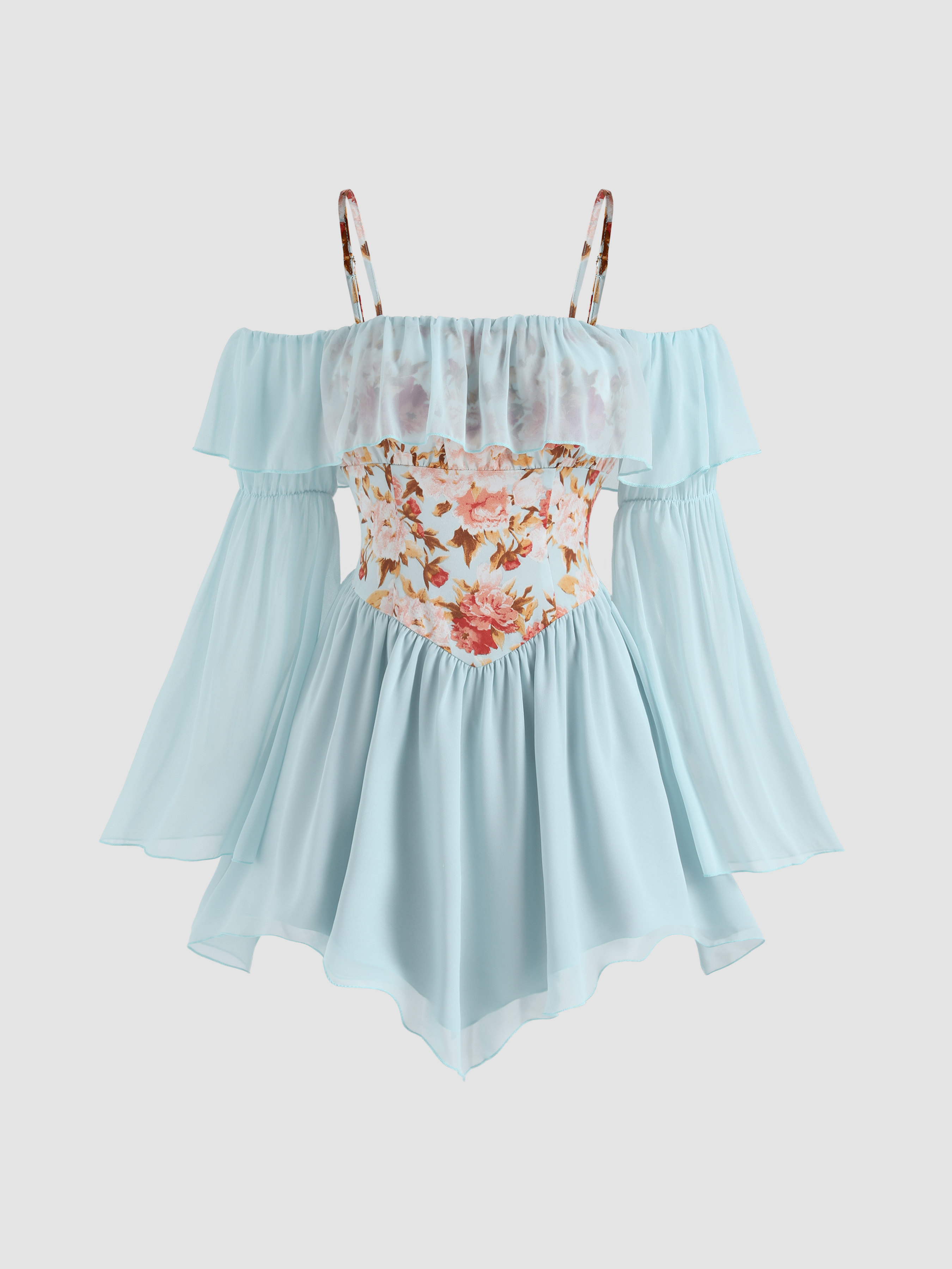 Floral Bell Sleeve Corset Mini Dress ...
